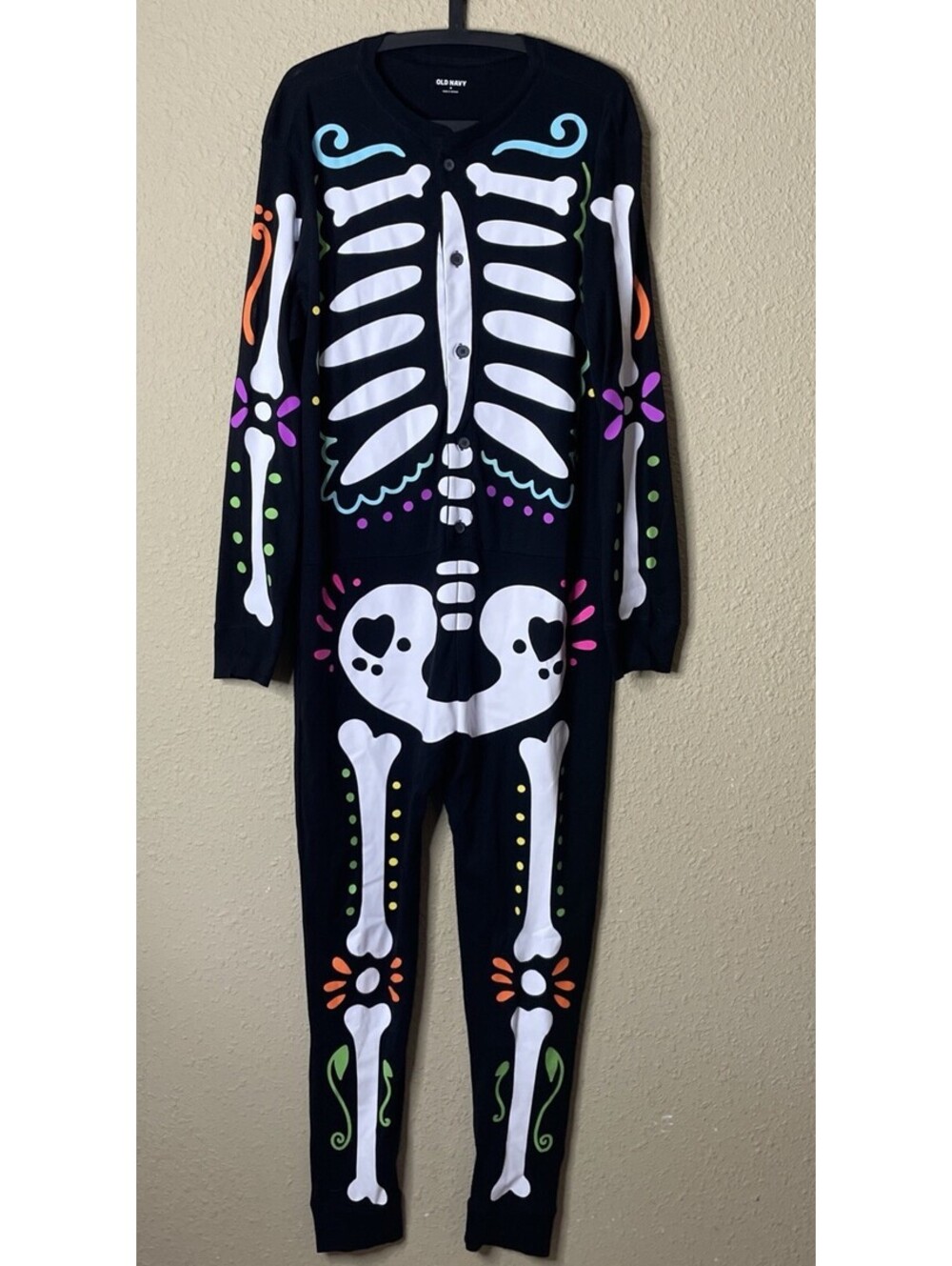 Old Navy Dia De Los Muertos Color Skeleton One Piece Pajama Costume Halloween M
